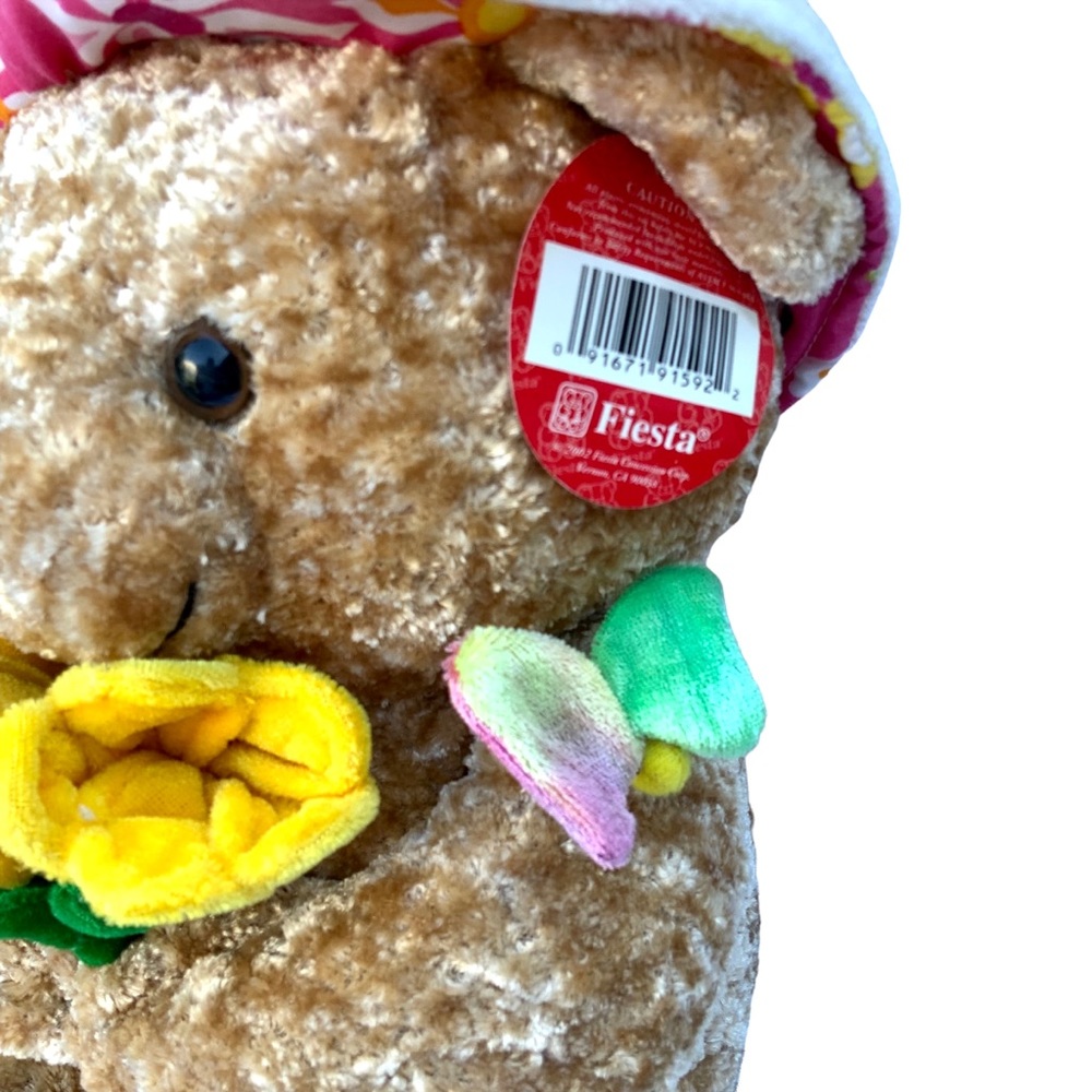 Fiesta Hawaii plush‎ chenille bear with hat holding yellow flowers - Picture 8 of 12